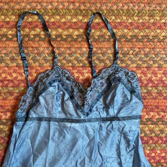SOLD 90s VINTAGE VICTORIAS SECRET BLUE LINGERIE SLIP DRESS - Picture 2 of 6